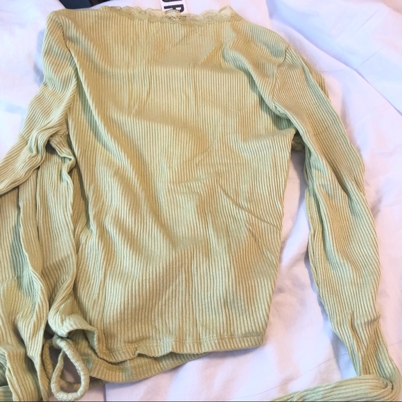 NWT Urban Outfitters Lace Y2K Wrap Top Green Crop ribbed soft cross brandy melvi - Picture 15 of 15